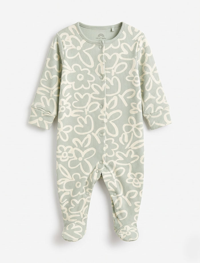 Sage green floral button sleep suits