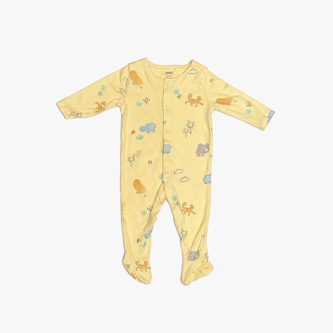 YELLOW ANIMAL PRINTED SLEEPSUIT