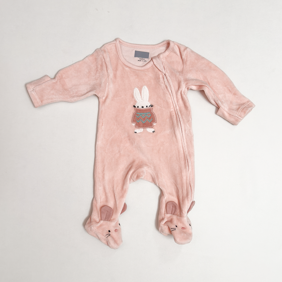 BABY PINK VELVET ZIPPER SLEEPSUIT
