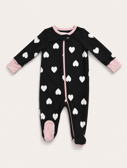 Black love pattern zipper sleepsuit