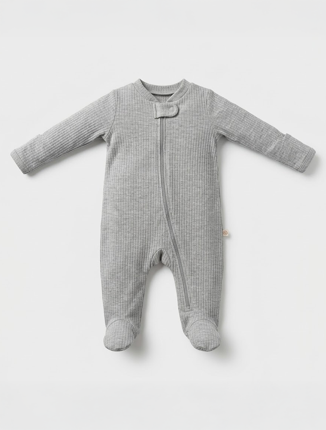 GREY RIBBED ZIPPER SLEEPSUIT