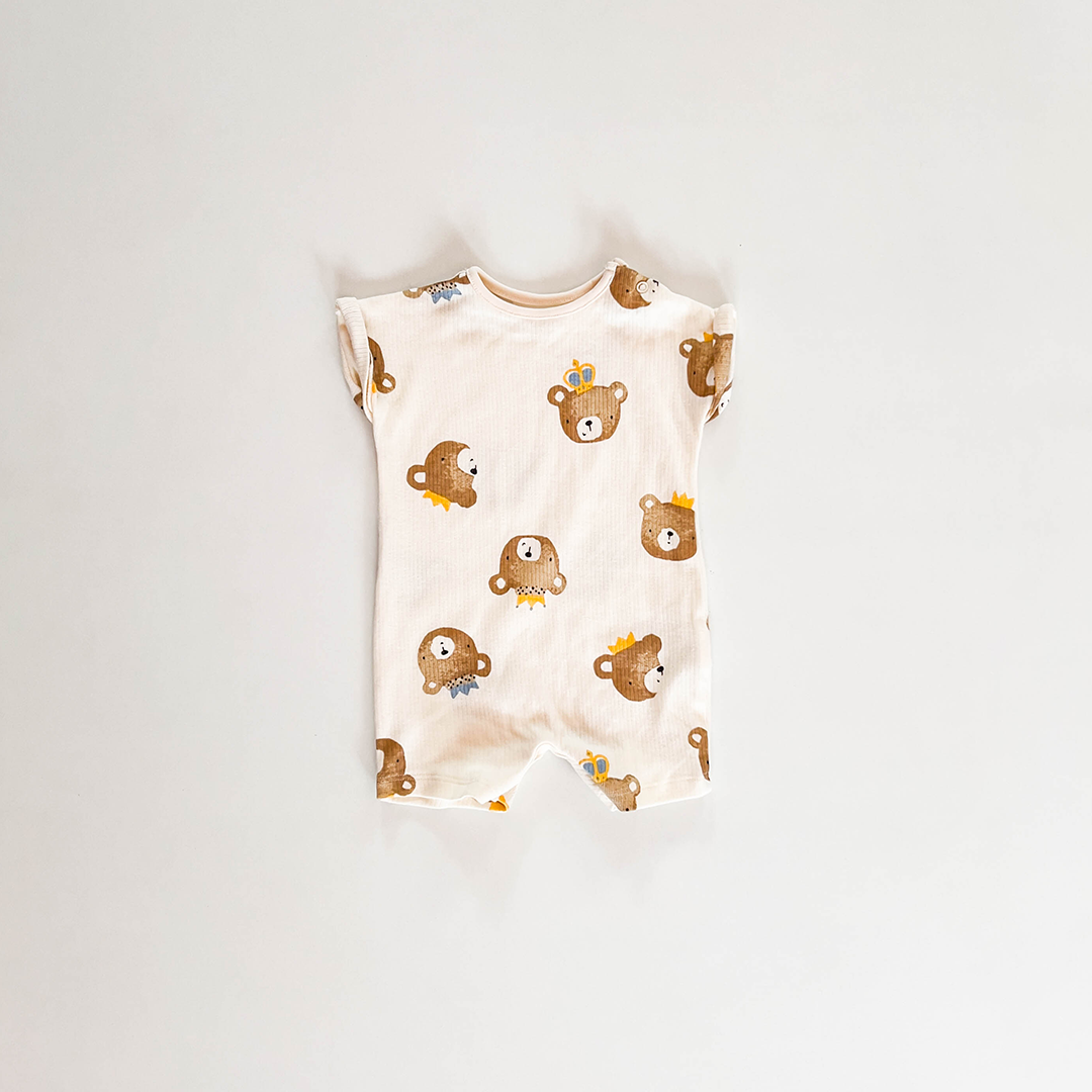 BEAR PRINT RIBBED JUMPSUIT