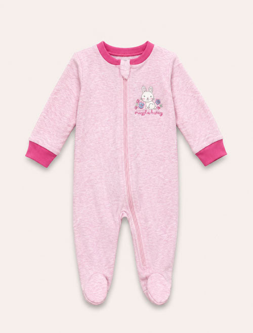 Pink bunny zipper sleepsuits