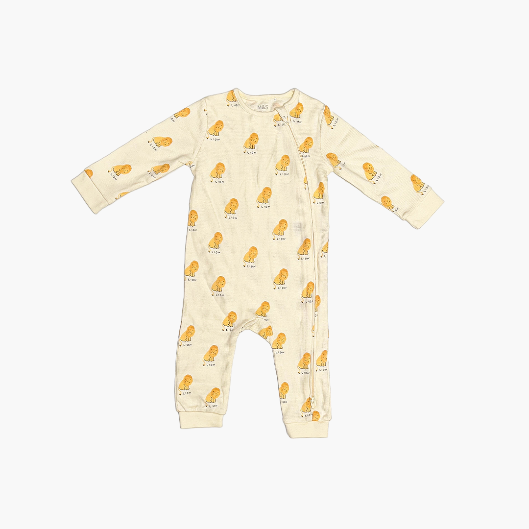 YELLOW KNITTED LION PRINTED ROMPER
