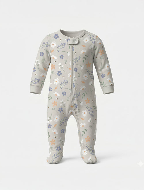 GREY GREEN FLORAL ZIPPER SLEEPSUIT