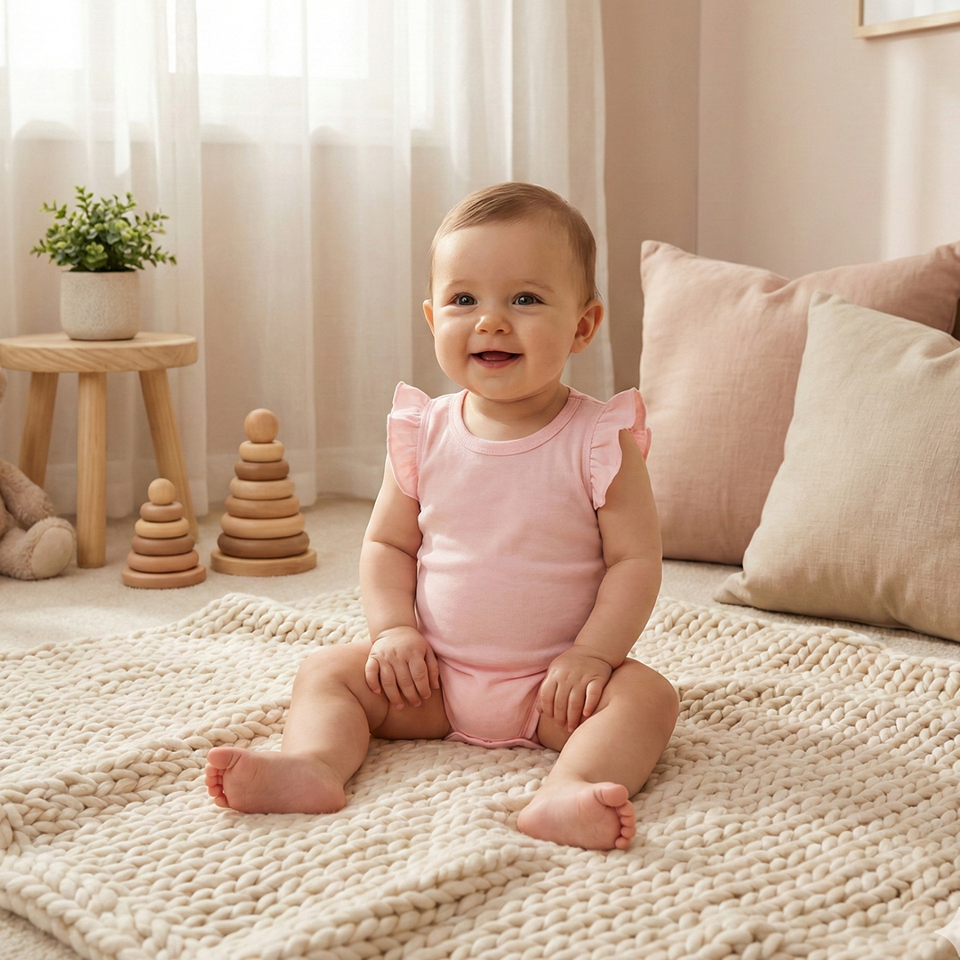 PEACH RUFFLED ONESIE