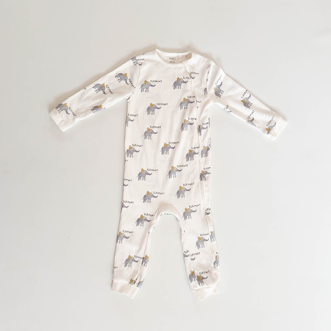 ELEPHANT PRINT KNITTED ZIPPER ROMPER