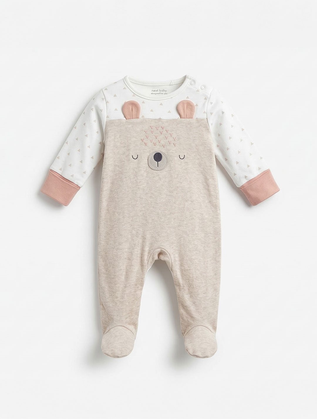 BEIGE WHITE PRINTED SLEEPSUIT