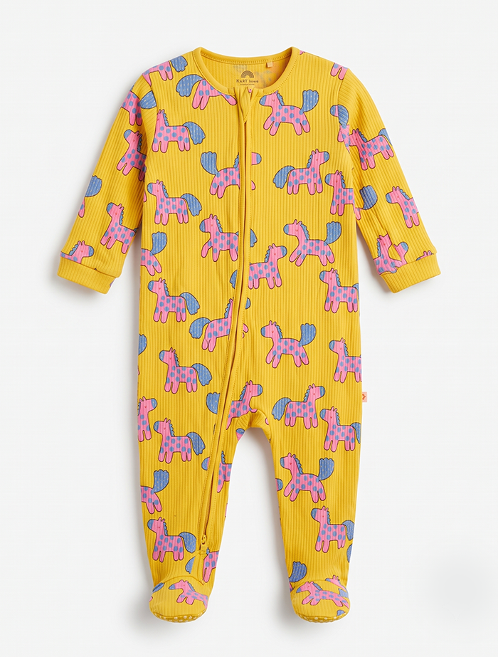 Yellow ribbed zipper sleep suit