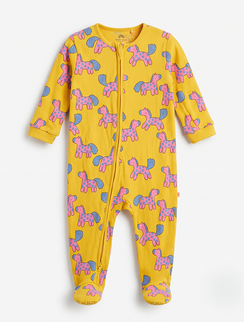 Yellow ribbed zipper sleep suit