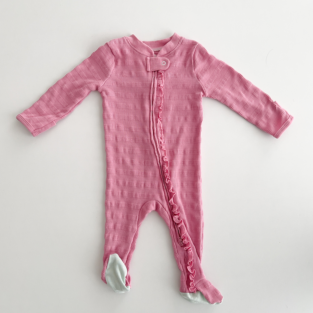 PINK RUFFLE ZIP SLEEPSUIT