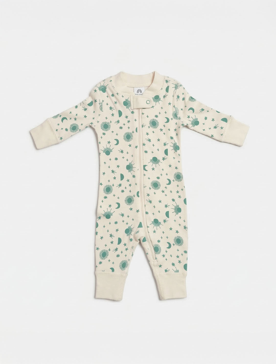 BEIGE SUN PRINTED ZIPPER ROMPER