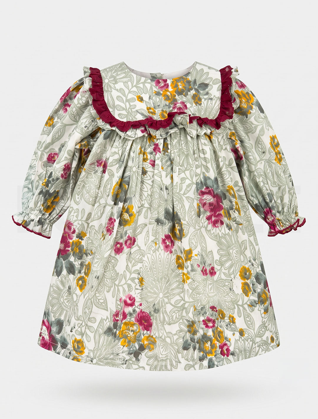 Girls vintage floral print long sleeve dress