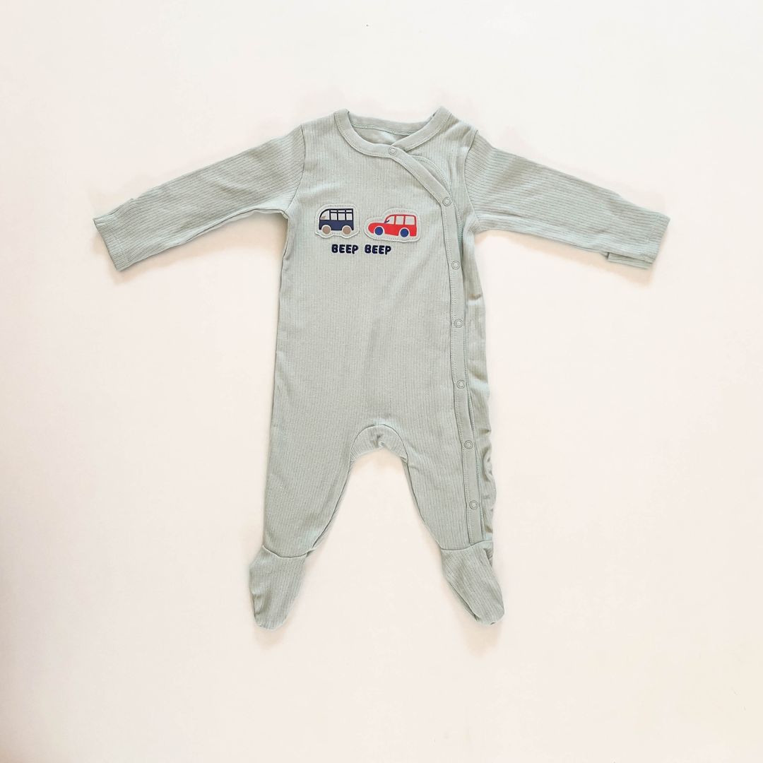 PASTEL GREEN RIBBED SLEEPSUIT