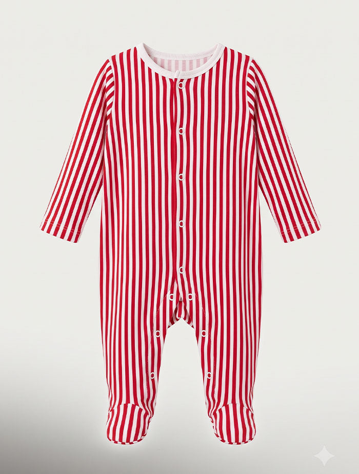 Red and white stripes button sleepsuit