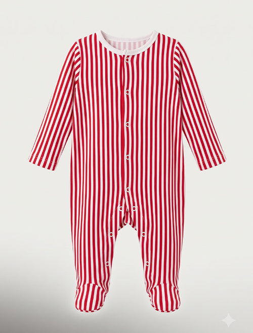 Red and white stripes button sleepsuit