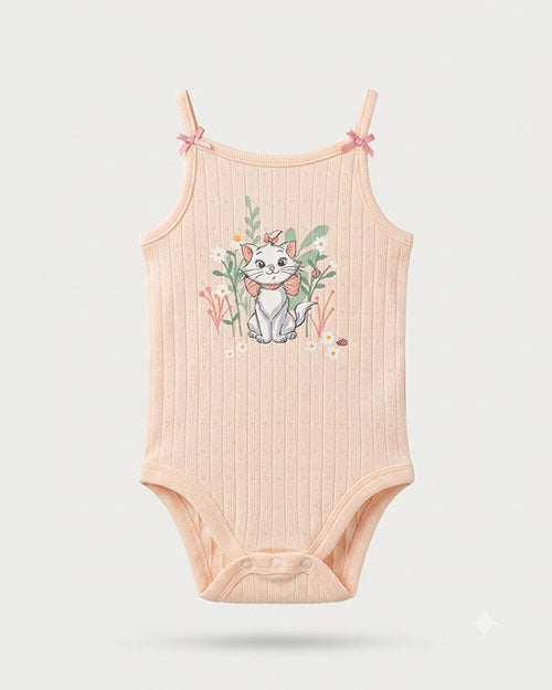 Peach pointelle kitty onesie
