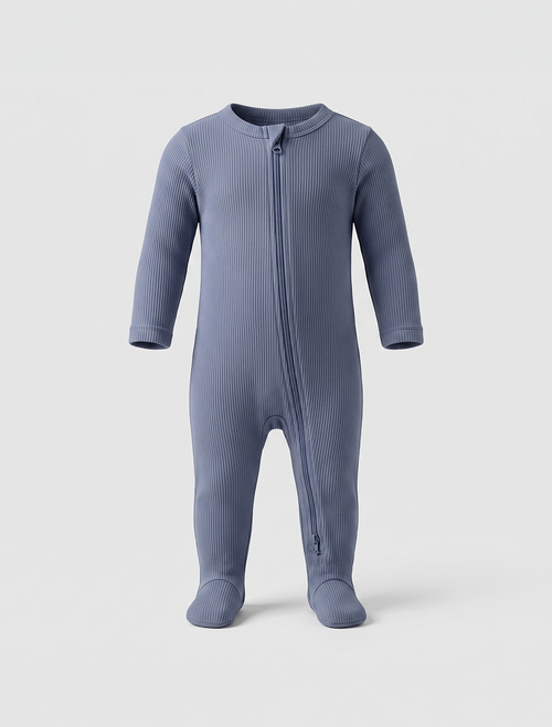 Blue ribbed zipper sleepsuit