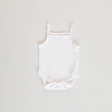 WHITE RIBBED SPAGHETTI STRAP ONESIE