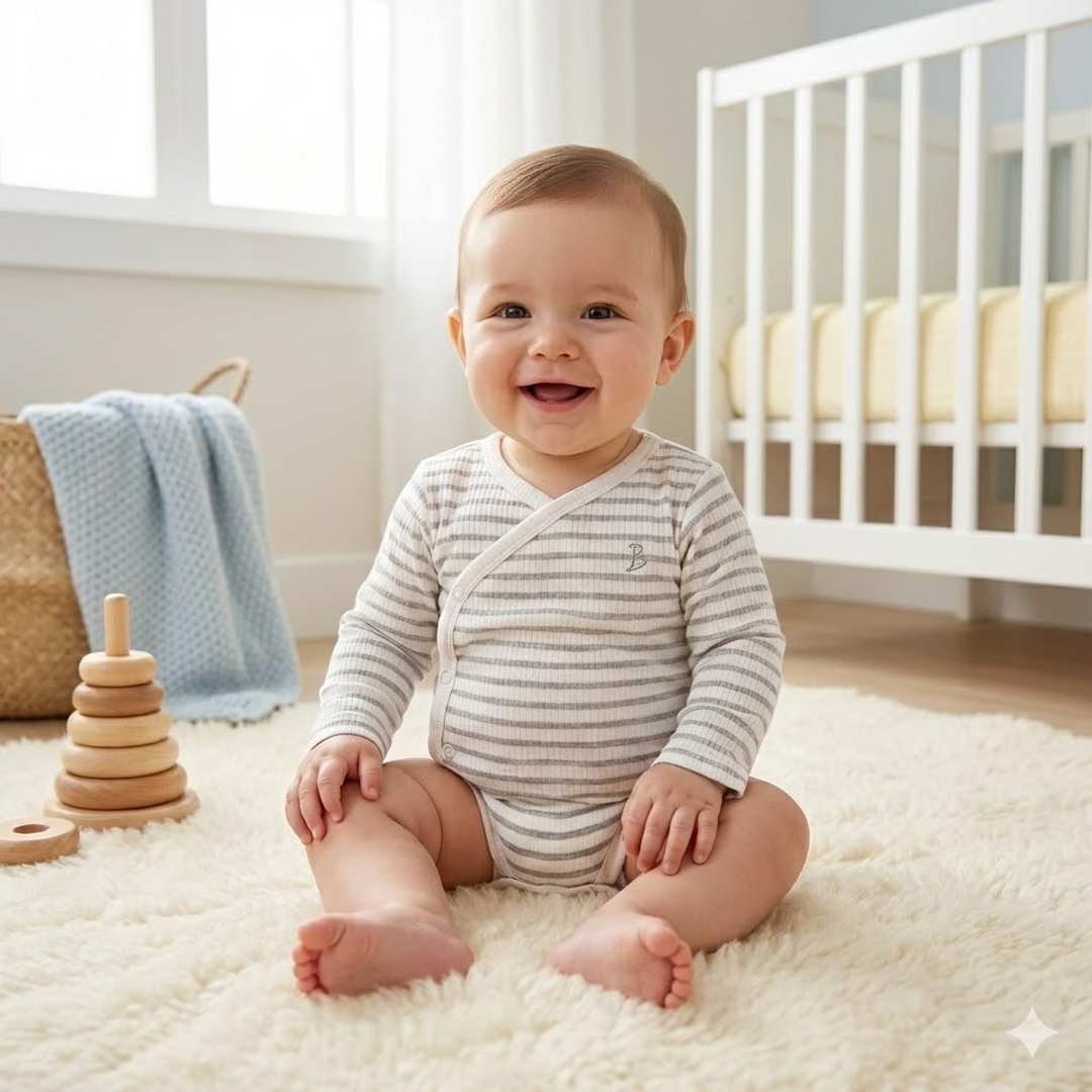 WHITE RIBBED STRIPES WRAPOVER ONESIE