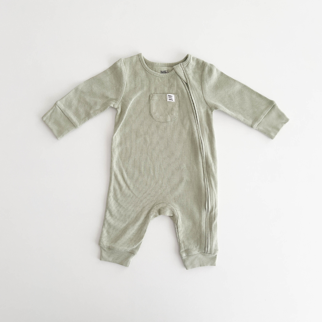 GREEN RIBBED KNITED ROMPER