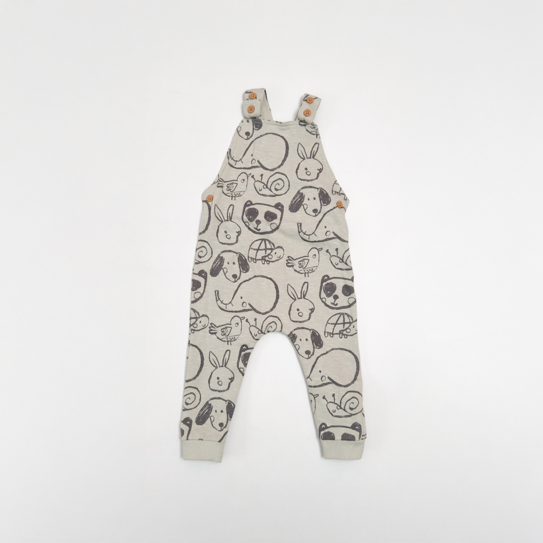 SAGE GREEN ANIMAL PRINTED DUNGAREE
