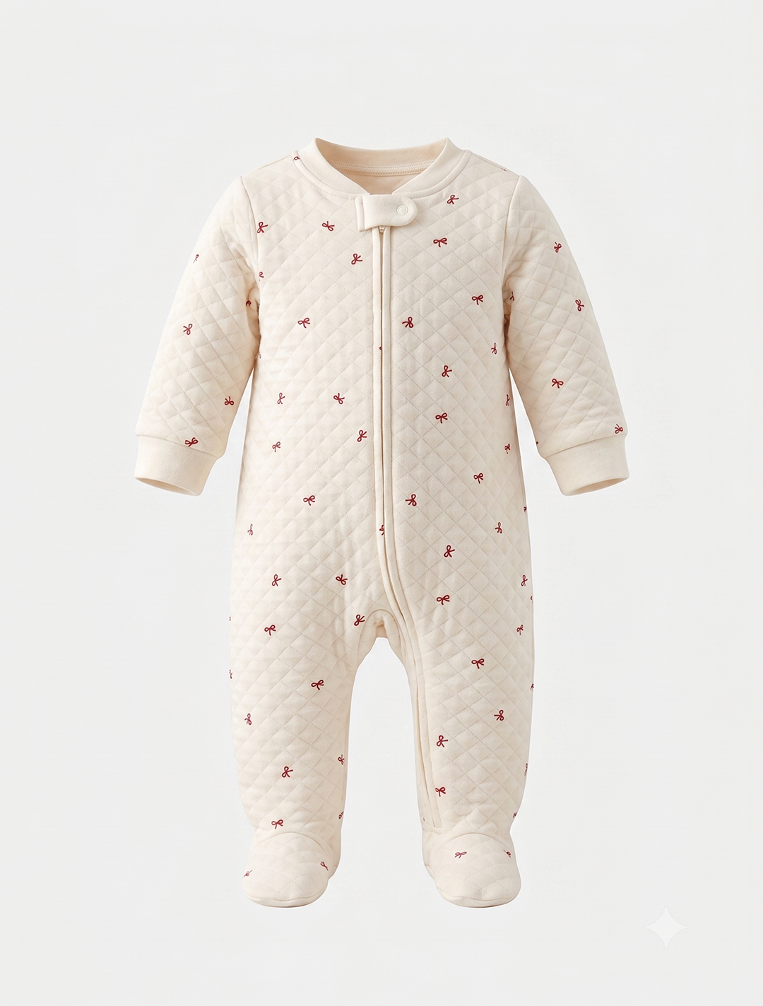 RED BOW QUILTED COTTON SLEEPSUIT