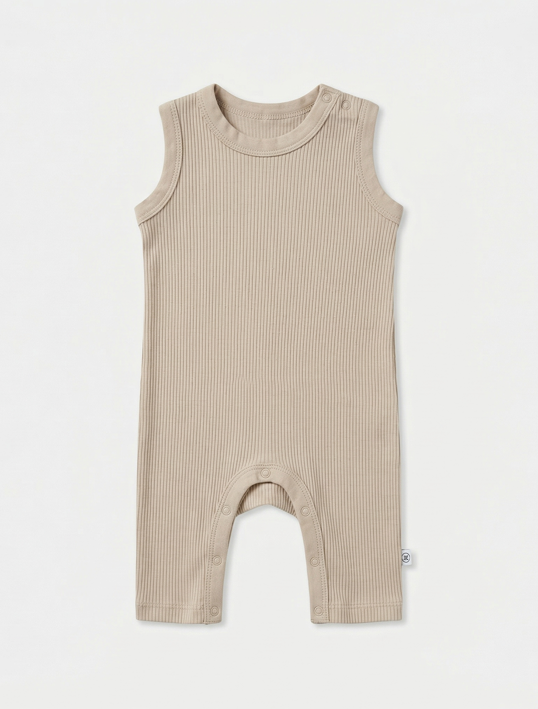 BEIGE RIBBED SLEEVELESS ROMPER