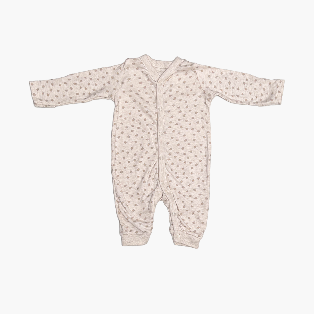 TAN PATTERNED BUTTON ROMPER