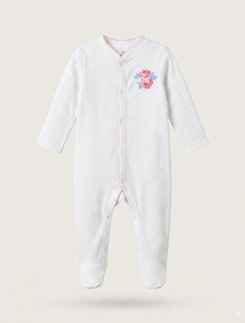 Blue polka dotted floral sleepsuit