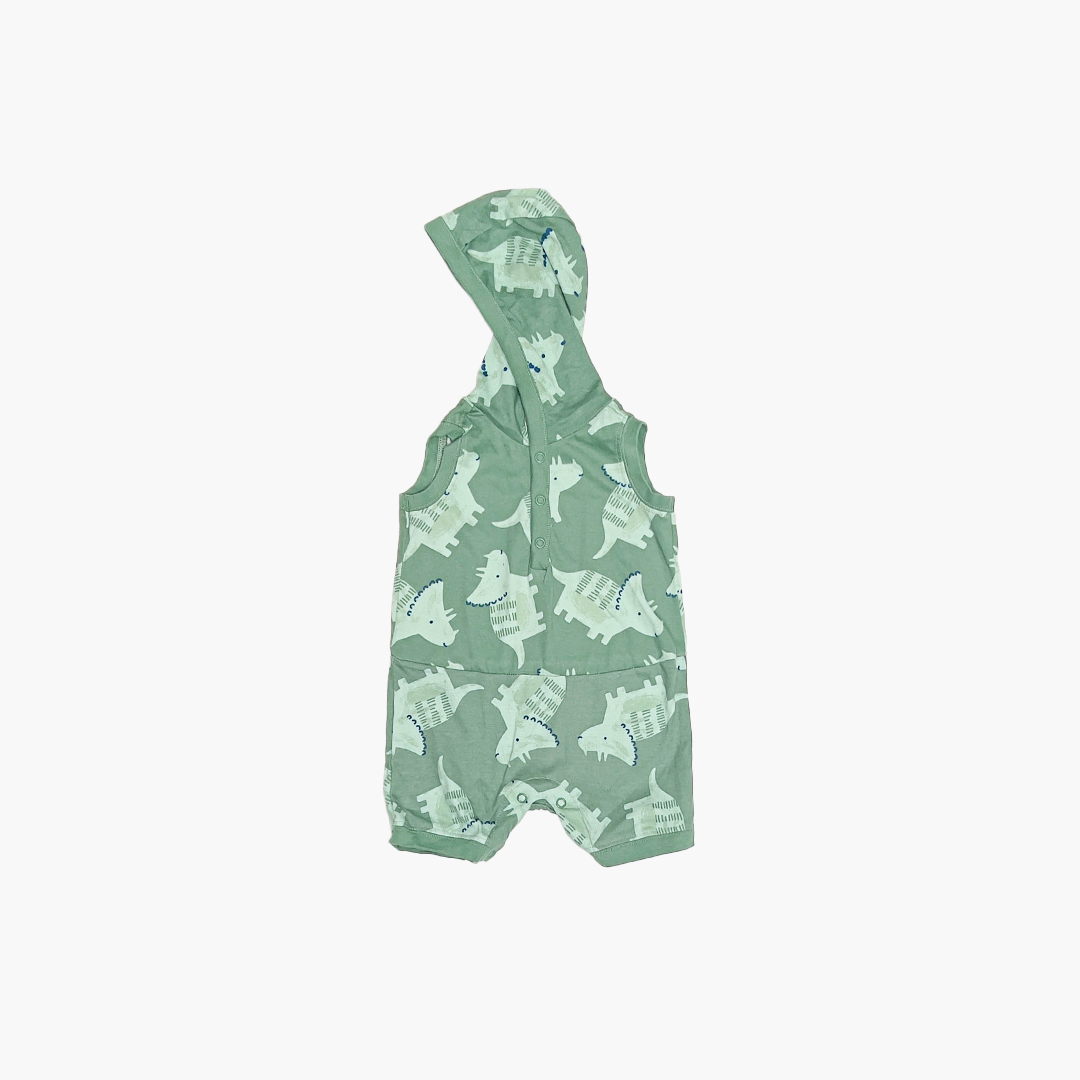 GREEN DINO HOODED JUMPSUIT