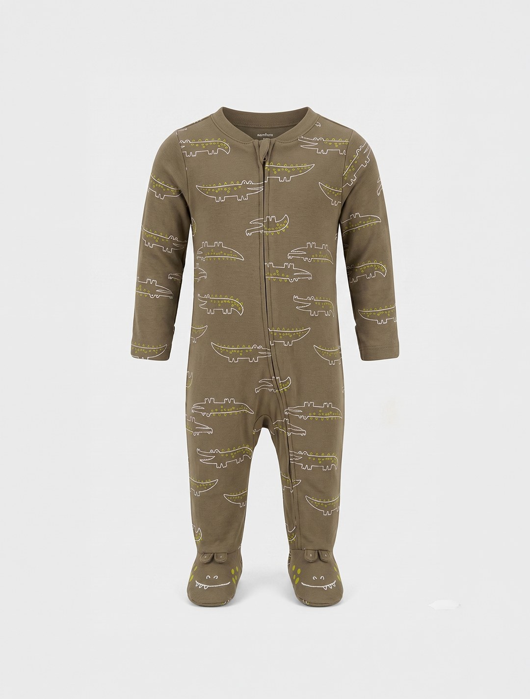 Olive green printed zipper sleepsuit