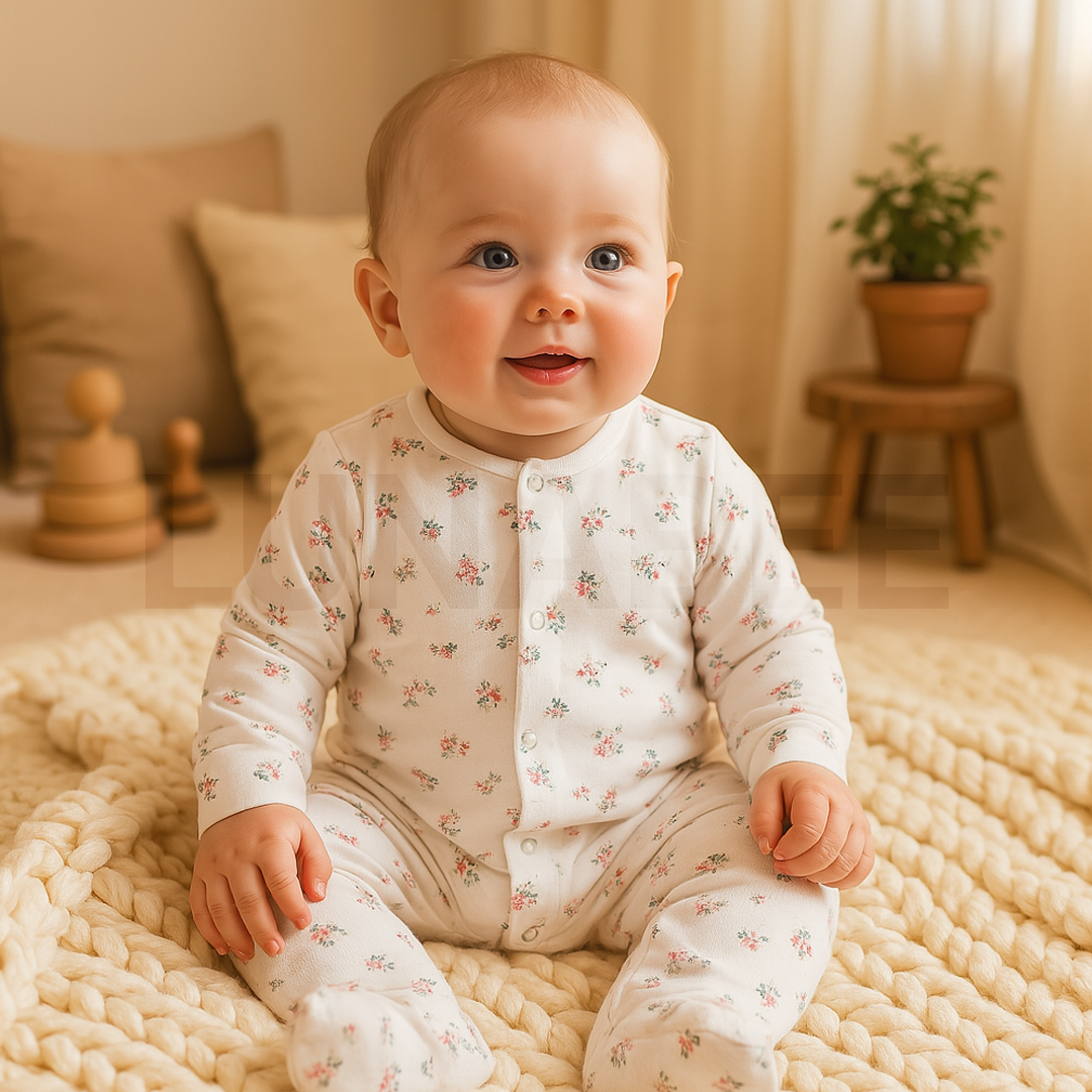 WHITE FLORAL PRINTED SLEEPSUIT