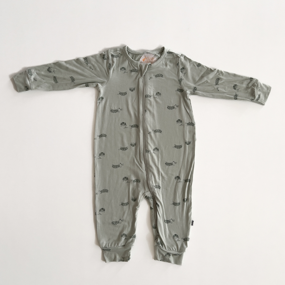 Sage green tortoise patterned romper