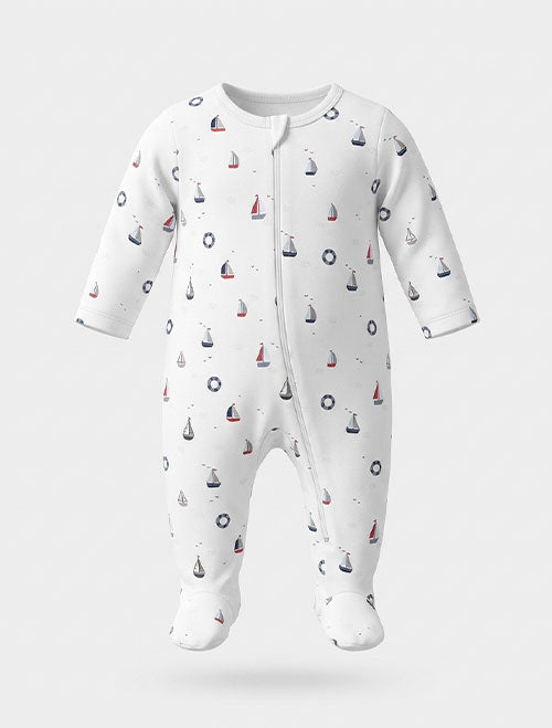 White printed zipper sleepsuit