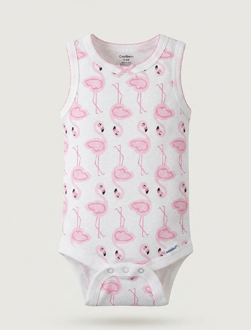 Pink flamingos patterned onesie