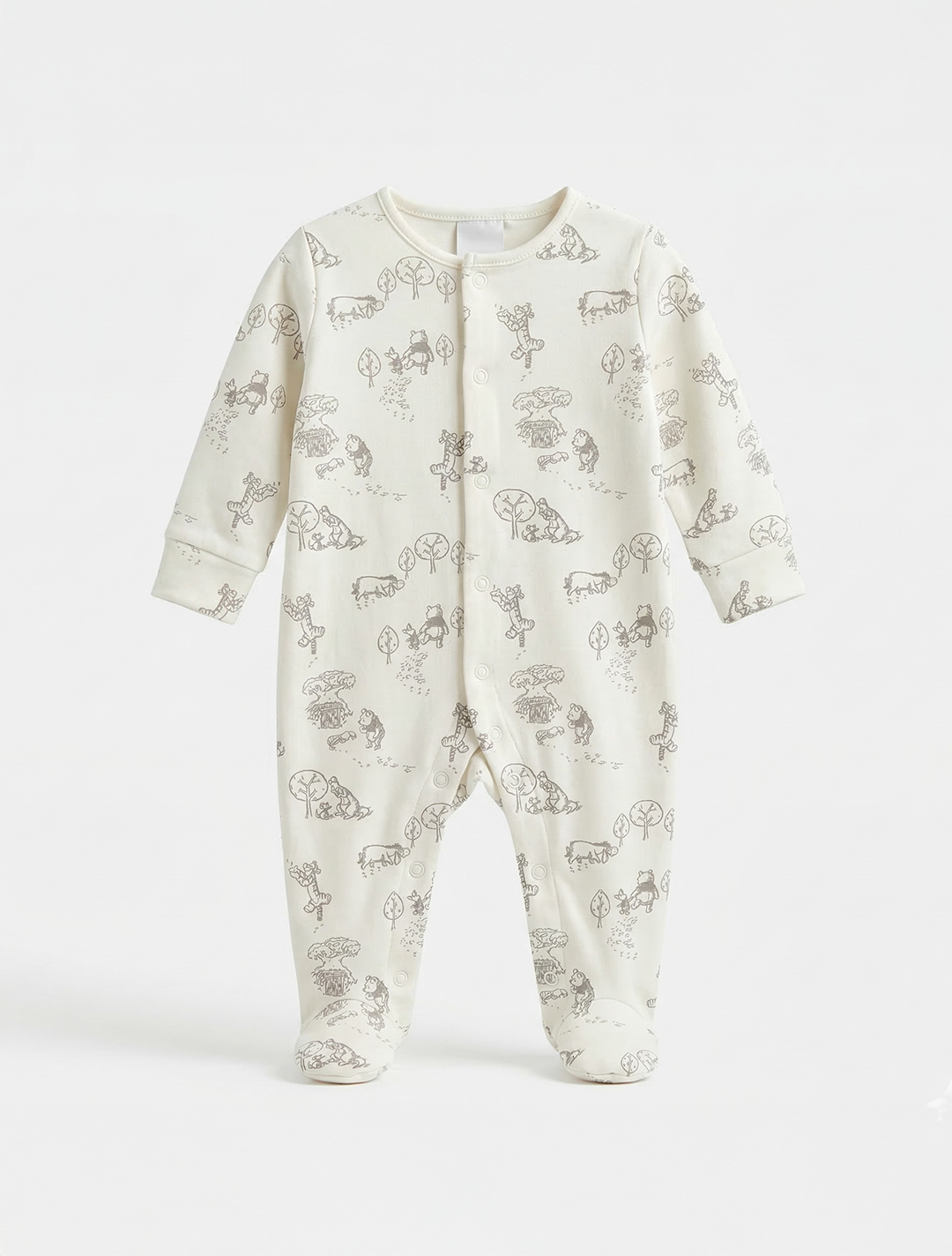 WHITE PRINTED BUTTON SLEEPSUIT
