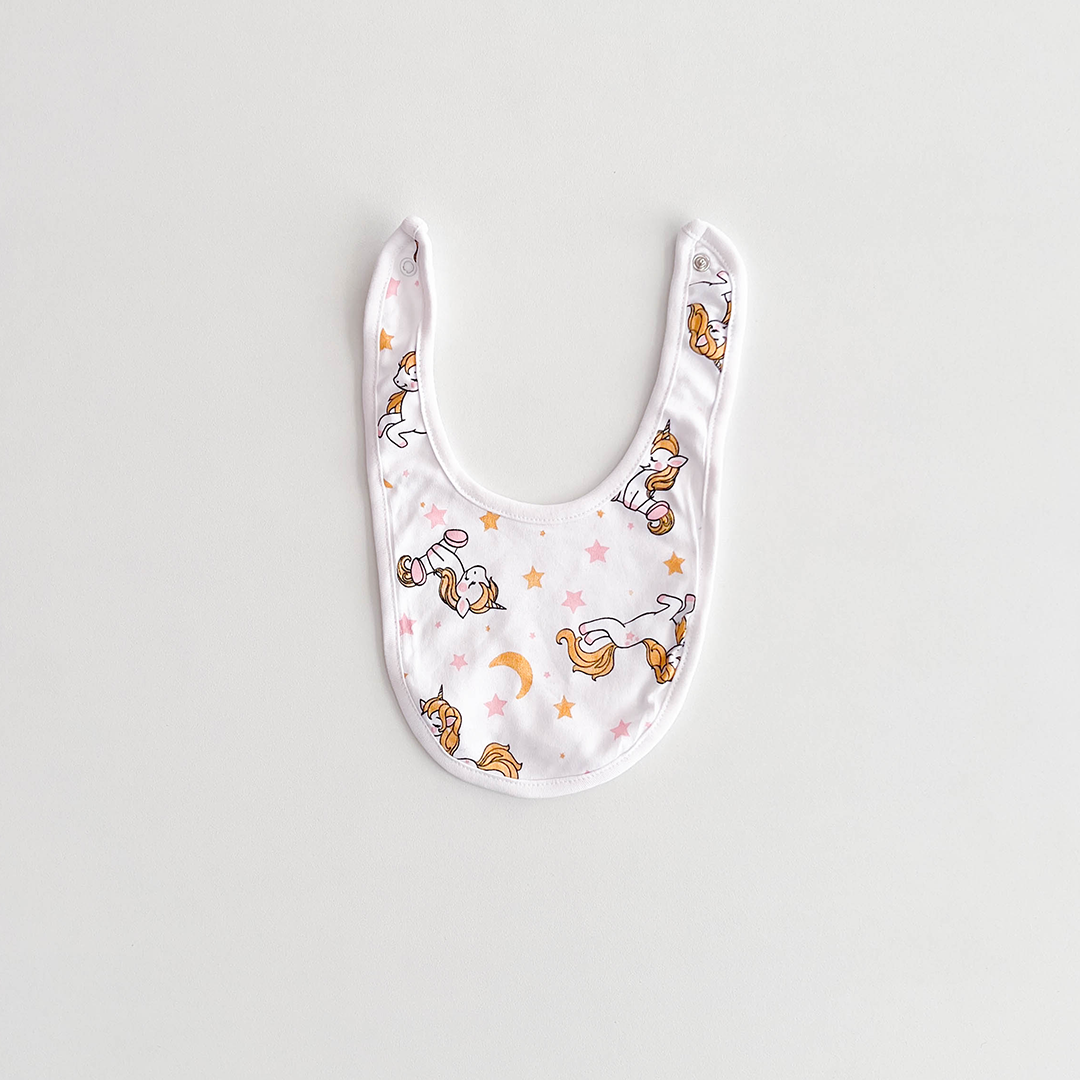 WHITE UNICORN ROUND BIBS