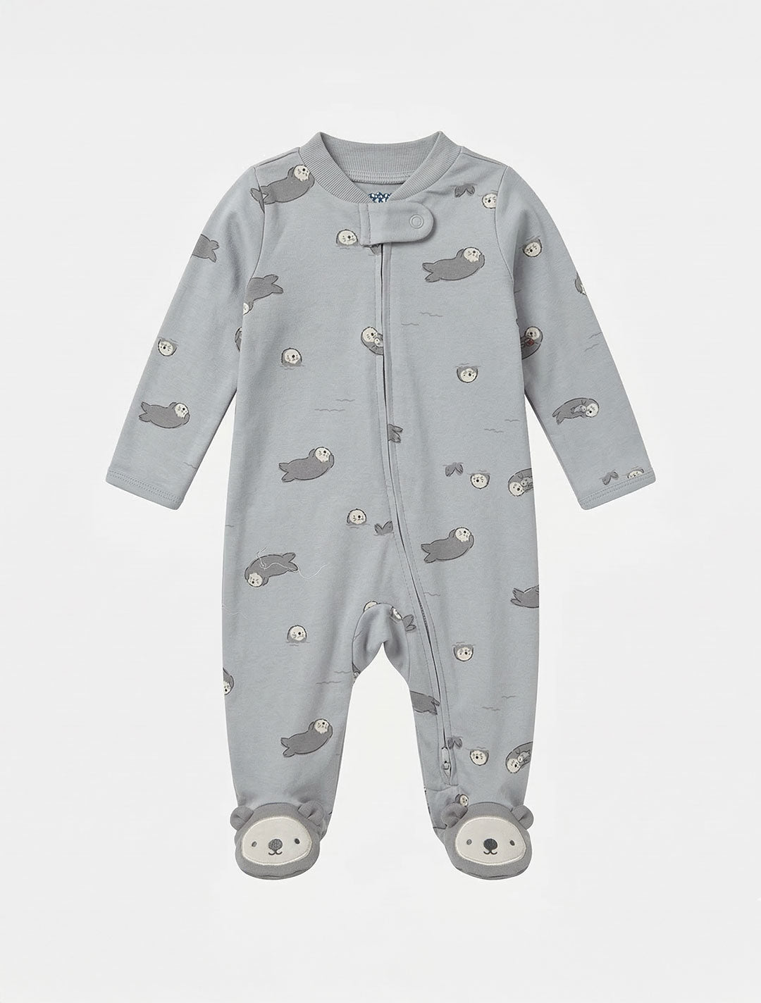 GREY PRINTED ZIPPER SLEEPSUIT