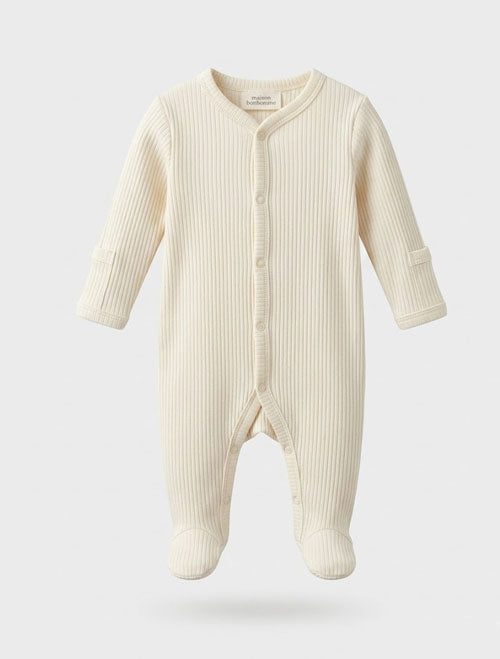 White ribbed button sleepsuit