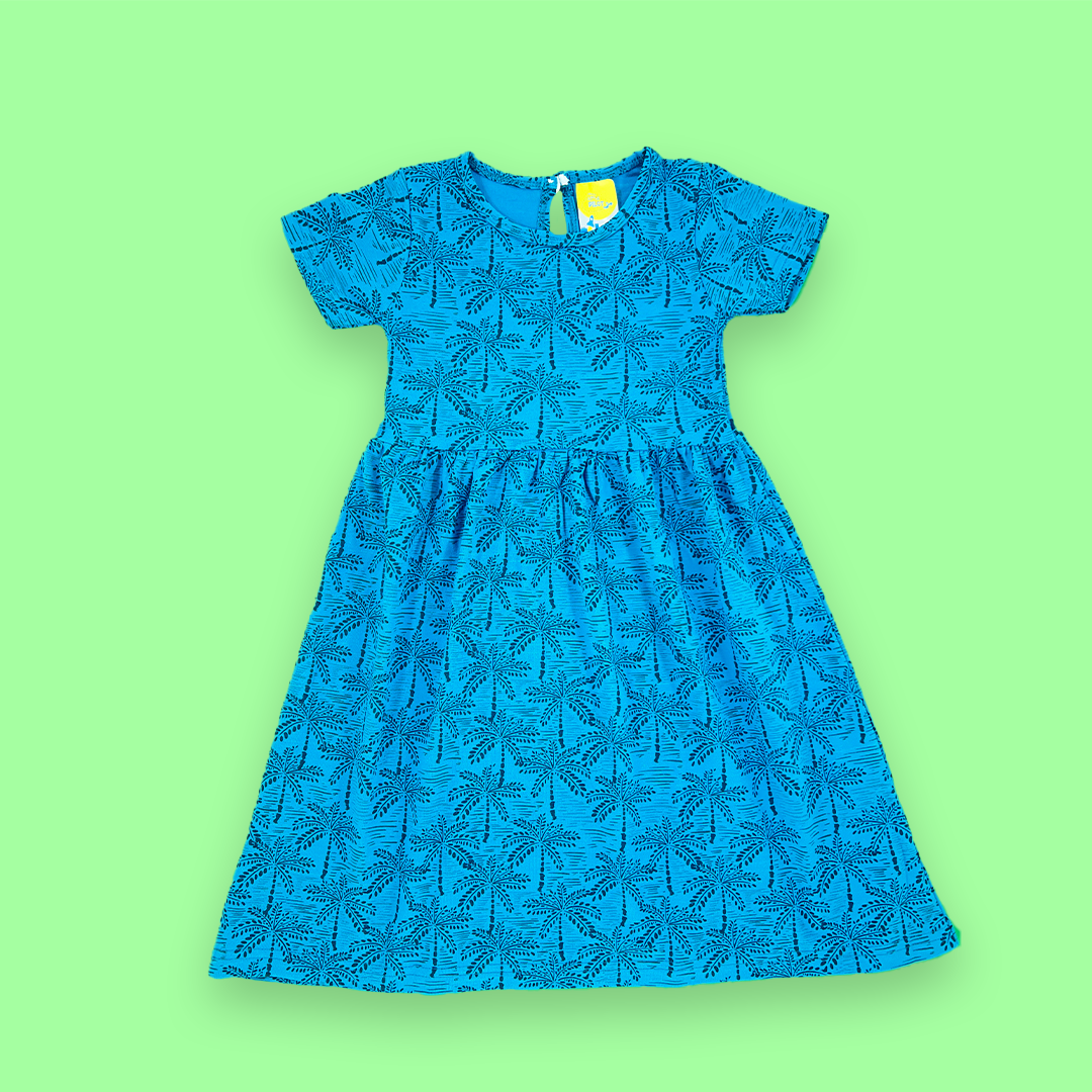 Tree Pattern Teal color girls frok | 3-4 Years |