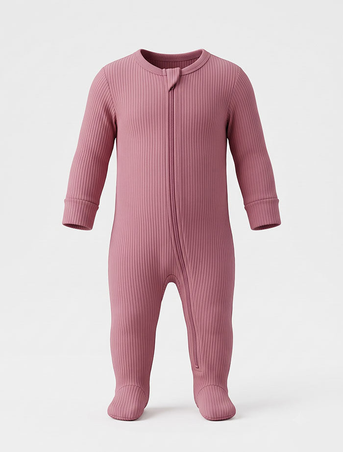 Pink ribbed 2 way zipper sleepsuit