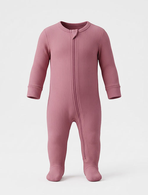 Pink ribbed 2 way zipper sleepsuit