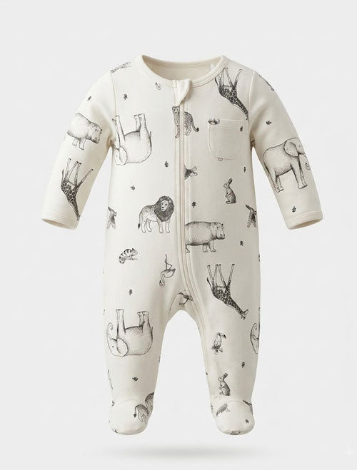 White printed zipper sleepsuit