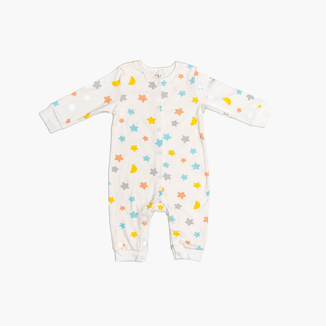 WHITE STARS RIBBED ROMPER
