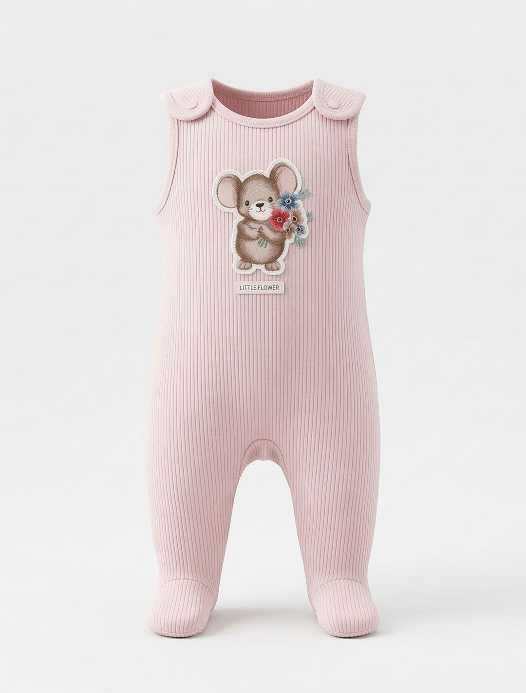 BLUE RIBBED LITTLE FLOWER SLEEPSUIT