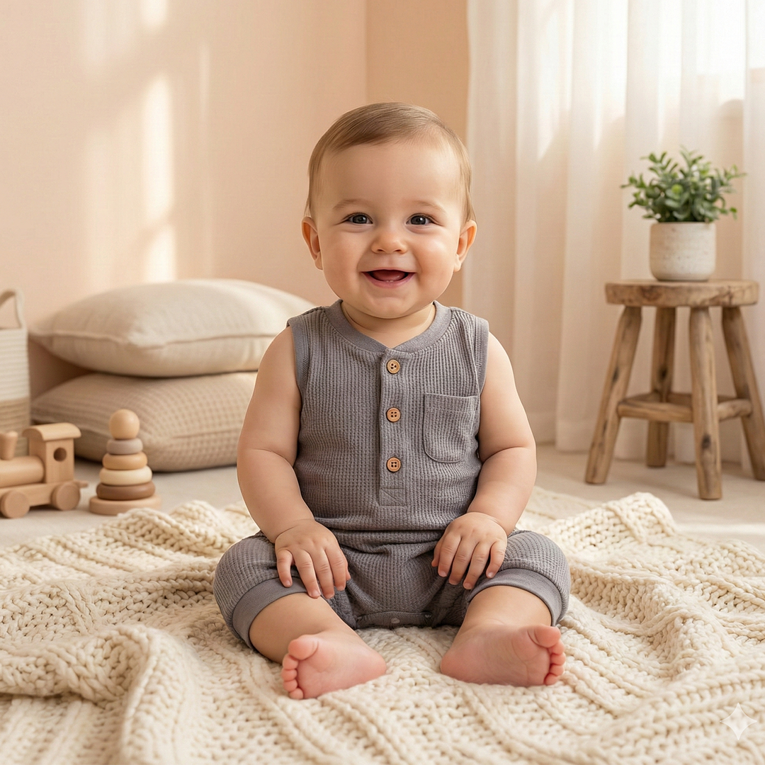 GREY KNITTED BUTTON JUMPSUIT