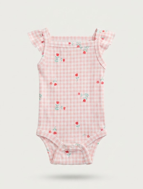 Pink floral check onesie