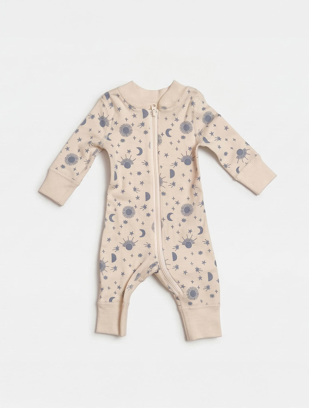 GREY BLUE PRINTED ZIPPER ROMPER