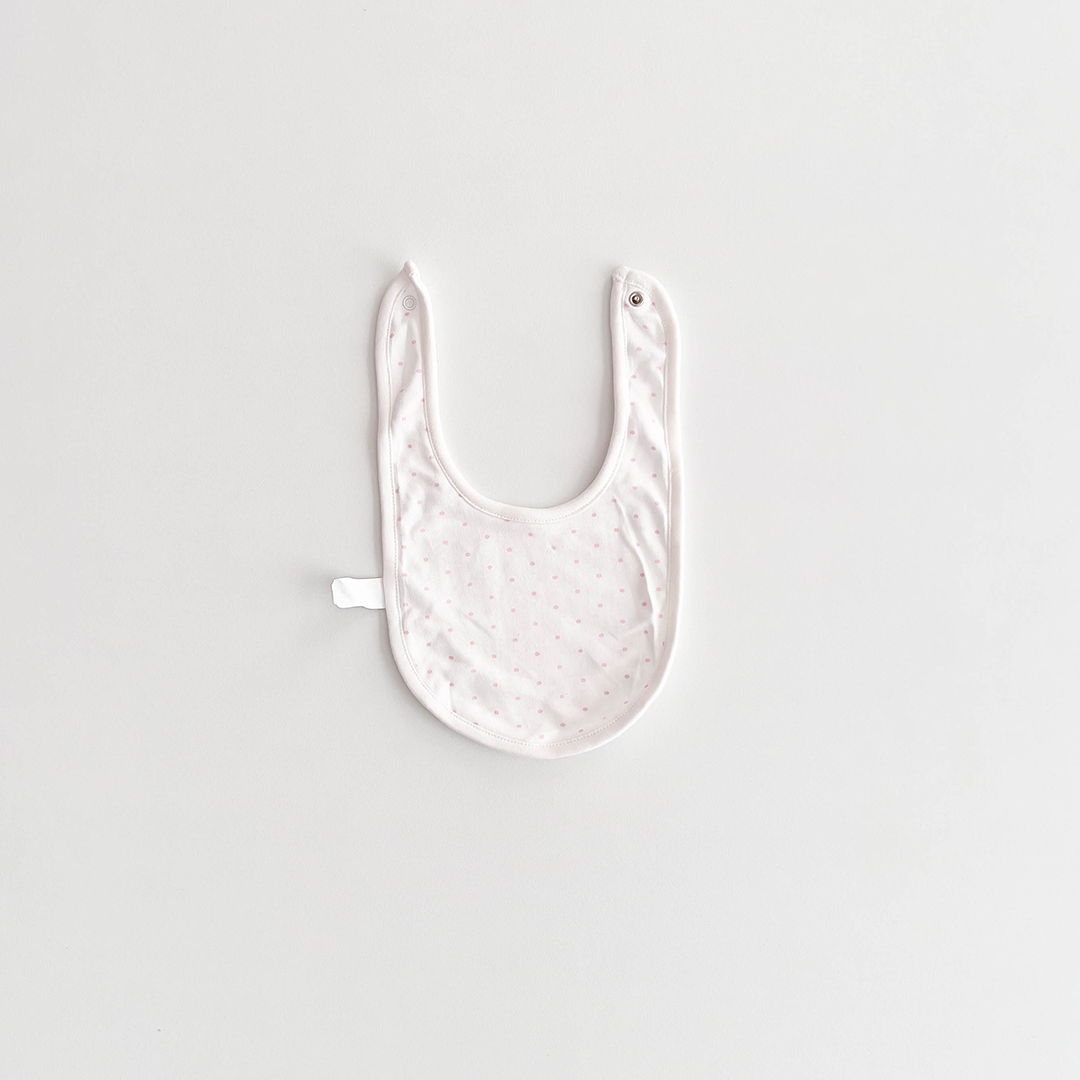 WHITE AND PINK DOTTED BIB